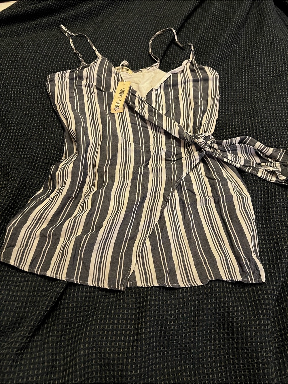 NWT Striped Navy & White Tie-Waist Mini Dress